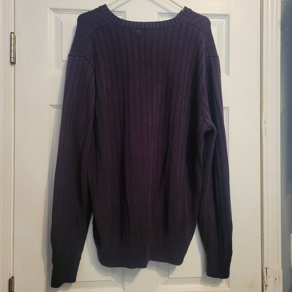 Lands End XL Drifter Men Navy Blue Cotton Ribbed Knit Vintage Pullover Sweater